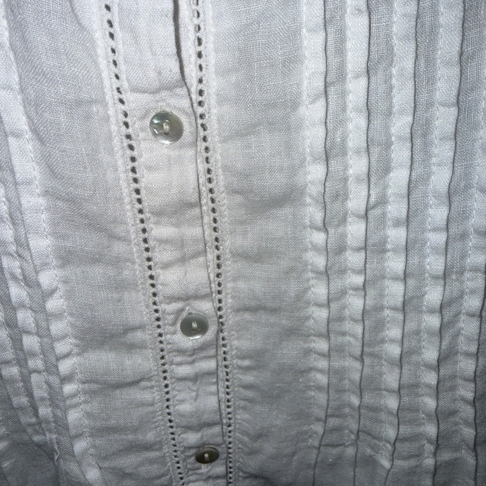 Sigrid Olsen Shirt Women Sz  Large 100% Linen White Tank Pink tuck Buttons - Picture 3 of 9